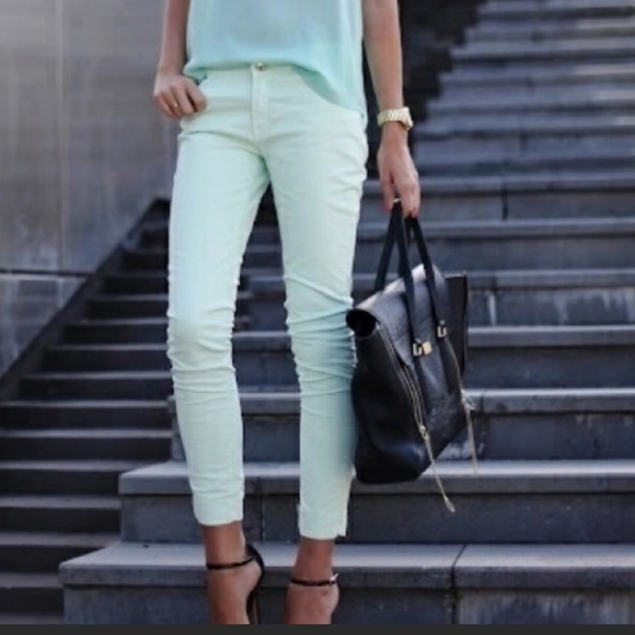 Zara Zipper Ankle Mint Green Skinny Jeans